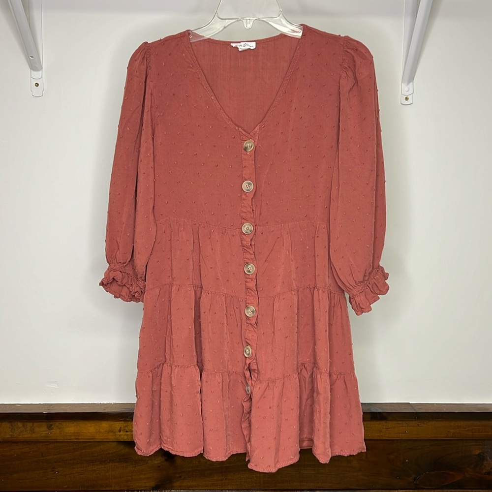 By The River Mauve Button Front‎ Dress- L